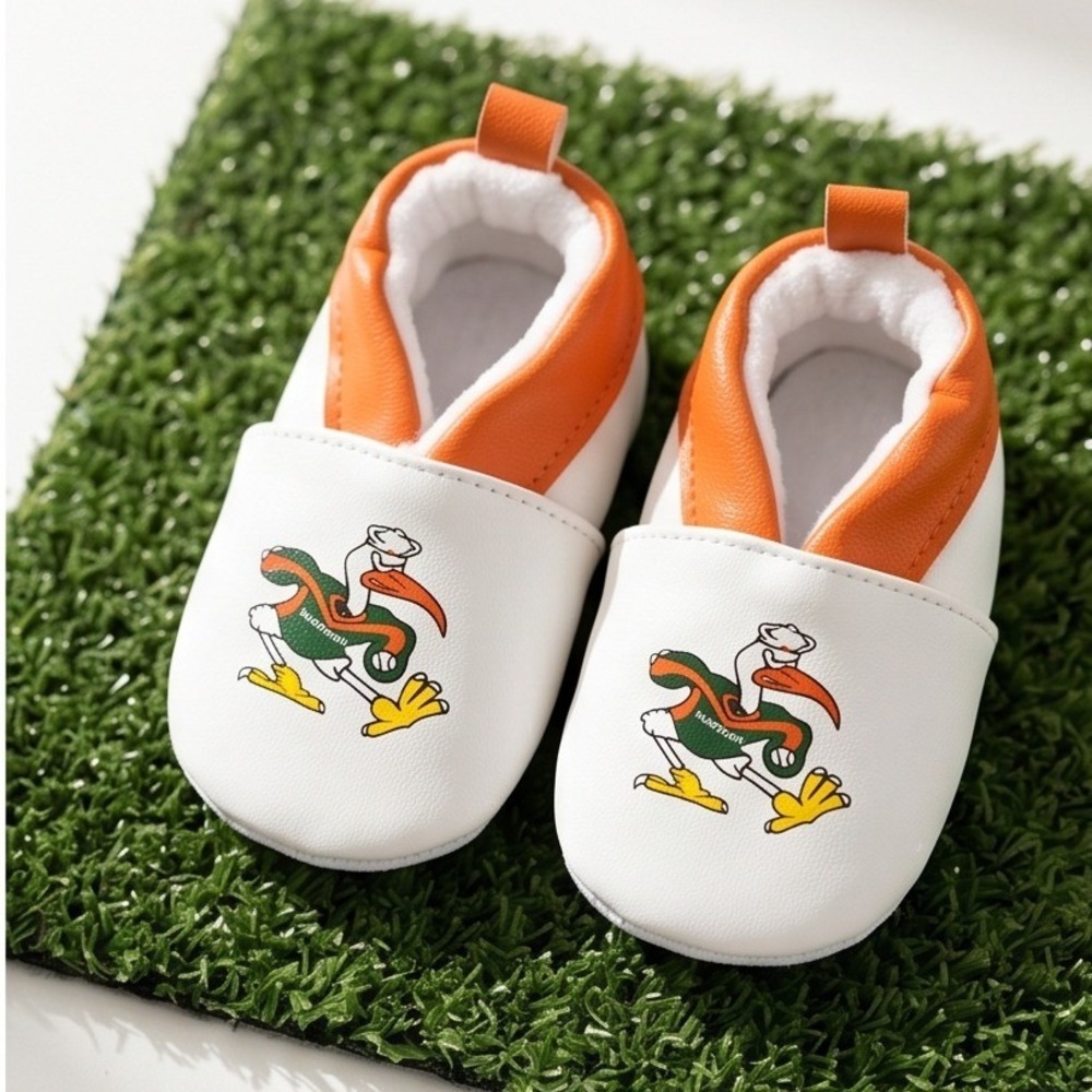 Skidders Miami Hurricanes Baby Booties White Orange 0-6 Months CY1B11 NWT